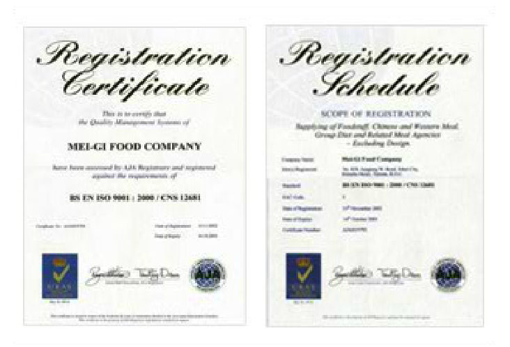 美麒食品通過ISO9001：2000認證